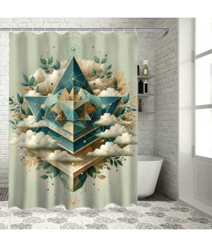 Shangniulu Eucalyptus Leaves Shower Curtain, Rhomboid Shape with Botanical Blooms Leafs on Dreamy Clouds,  Fabric Bathroom Decor Set with Hooks