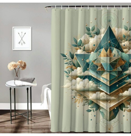 Shangniulu Eucalyptus Leaves Shower Curtain, Rhomboid Shape with Botanical Blooms Leafs on Dreamy Clouds,  Fabric Bathroom Decor Set with Hooks