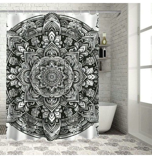 Shangniulu Shower Curtain, Flower Circle Retro Pattern Eastern Universe Theme,  Fabric Bathroom Decor Set with Hooks