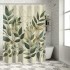 Shangniulu Eucalyptus Leaves Shower Curtain, Modern Minimal Polygonal Shapes Autumn Blooms with Leaf Art,  Fabric Bathroom Decor Set with Hooks