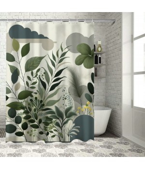 Shangniulu Shower Curtain, and Leafs with Earthy Yellow Meadow ,  Fabric Bathroom Decor Set with Hooks