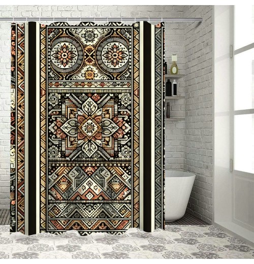 Shangniulu Shower Curtain, Concept Ethnic Ornaments Cultural Inspirations,  Fabric Bathroom Decor Set with Hooks