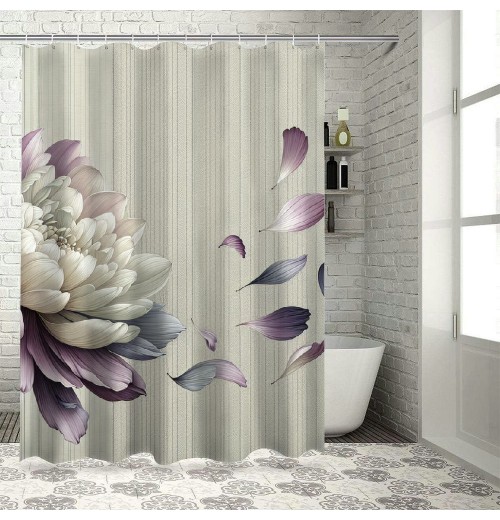 Shangniulu Flower Shower Curtain, Abstract Themed Modern Futuristic Image with Water Like Colored Artwork Print,  Fabric Bathroom Decor Set with Hooks