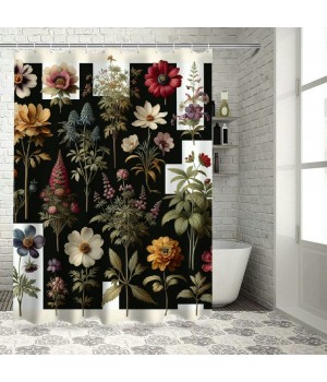 Shangniulu Floral Eucalyptus Shower Curtain, Colorful Blossomy Meadow Wild Flowers Botanical Themed,  Fabric Bathroom Decor Set with Hooks