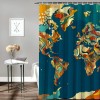 Shangniulu Abstract Map Shower Curtain, Detailed World Map with All Countries Major Capital Cities Universe Continents,  Fabric Bathroom Decor with Hooks