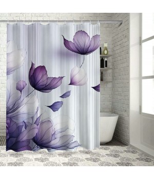 Shangniulu Flower Shower Curtain, Abstract Themed Modern Futuristic Image with Water Like Colored Artwork Print,  Fabric Bathroom Decor Set with Hooks