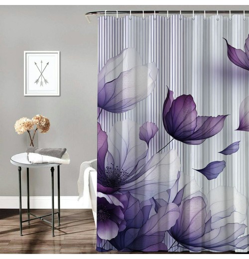 Shangniulu Flower Shower Curtain, Abstract Themed Modern Futuristic Image with Water Like Colored Artwork Print,  Fabric Bathroom Decor Set with Hooks