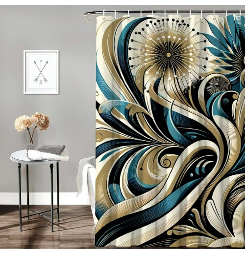 Shangniulu Shower Curtain, Summery Thistles in Retro Minimal Design Garden in Scandi,  Fabric Bathroom Decor with Hooks