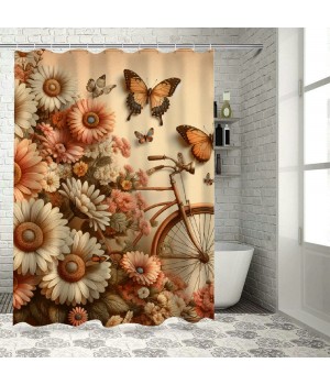 Shangniulu Shower Curtain, with Tender Clouds Butterflies Flowers and ,  Fabric Bathroom Decor Set with Hooks