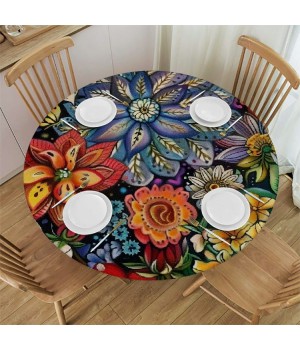 Shangniulu Boho Round Table cover, Waterproof and Spill-Proof Washable Polyester Table, Great for Buffet Tables, Parties, Holiday Dinners and More