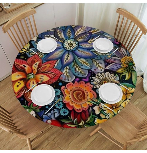 Shangniulu Boho Round Table cover, Waterproof and Spill-Proof Washable Polyester Table, Great for Buffet Tables, Parties, Holiday Dinners and More