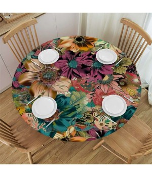 Shangniulu Boho Round Table cover, Waterproof and Washable Polyester Table, Great for Buffet Tables, Parties, Holiday Dinners and More