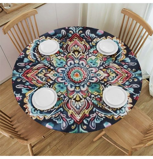 Shangniulu Bohemian Round Table cover, Waterproof and Spill-Proof Washable Polyester Table, Suitable for Polyester Reception Banquet Event Kitchen Dining