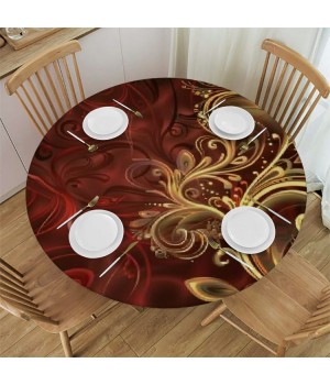 Shangniulu Round Table with Elastic Edge, Ivy Image Details Flower Artwork, 3D Printing Design, for Dining Tables, Parties and Camping