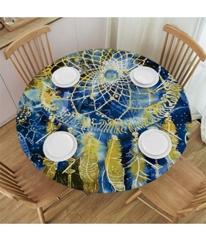 Shangniulu Round Fitted Table, Tribal Art with Lizards and Eagle Style Art, Elastic Edge, Suitable for Dining Tables, self-Service Parties and Camping