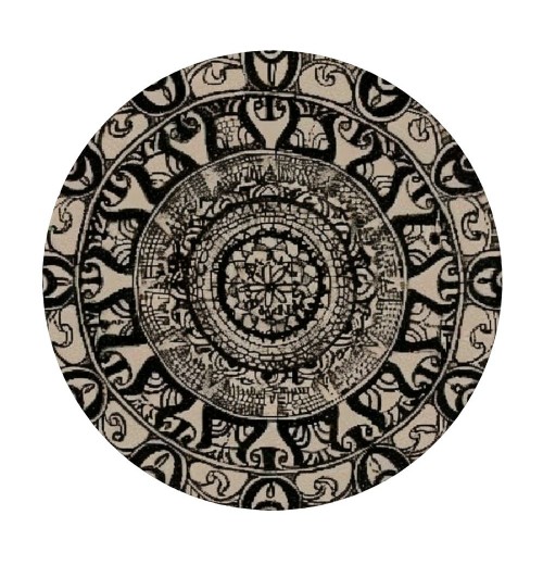 Shangniulu Brown Round Table with Elastic Edge, Abstract Round Designed with Flower Leaves and Elements, Table Decoration 