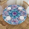 Shangniulu Round Table with Elastic Edge, Medallion Design Floral Patterns and Leaves Boho Style Prints Table cover,for Restaurant Kitchen Parties