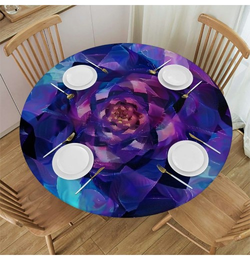 Shangniulu Mandala Round Table , Mystical Psychedelic Universe Flower in Space Motif Art Print, Elastic edge, Waterproof and wipeable, Suitable for restaurant kitchen parties