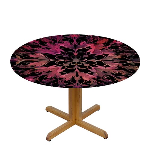 Shangniulu Red and Black Round Table with Elastic Edge, Design Flowers and Leaves Image Table cover, for Restaurant Kitchen Parties