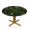 Shangniulu Round Fitted Table, Gold Flowers and Green Background Table Cover, Elastic Edge, Suitable for Wedding/Banquet/Restaurant/Party