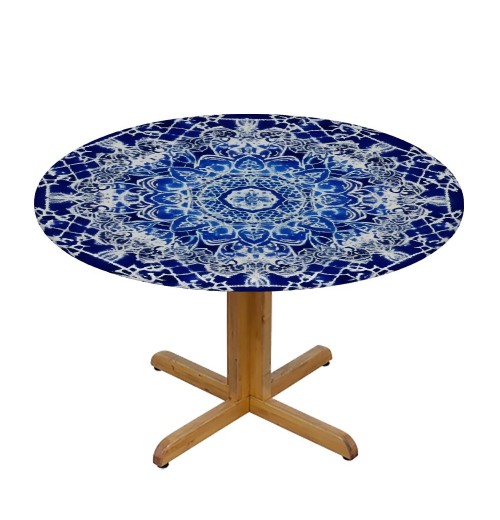 Shangniulu Round Fitted Table, Pattern of Circular Floral and Modern Style Bohemian Swirling Design, Elastic Edge, for Restaurant Kitchen Parties