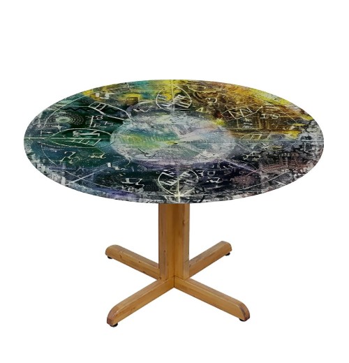 Shangniulu Round Fitted Table, Geometry Element Complex Motifs with Vivid Colors Star Pattern, Elastic Edge, for Dining Tables, self-Service Parties and Camping