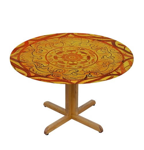 Shangniulu Round Table , Sun Pattern with Ombre Effect Print, Elastic Edge, Waterproof and wipeable, Suitable for Restaurant Kitchen Parties