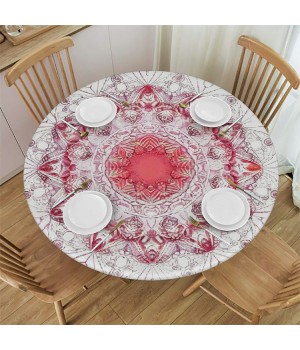 Shangniulu Round Table , Flower Design with Ombre Effect Elements, Elastic Edge, Waterproof and wipeable, for Dining Tables, Buffet Parties and Camping