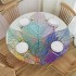 Shangniulu Abstract Round Table with Elastic Edge, Leaf Abstract Artwork Delicate and Nature Theme, Camping, Yellow Red Green