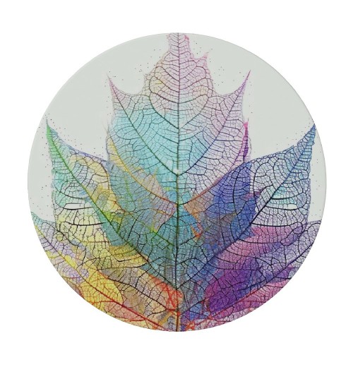 Shangniulu Abstract Round Table with Elastic Edge, Leaf Abstract Artwork Delicate and Nature Theme, Camping, Yellow Red Green