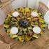 Shangniulu Yellow and Blue Round Fitted Table, with Floral Ornamental Fantasy Rays Pattern, Elastic Edge, Suitable for Restaurant Kitchen Parties