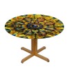 Shangniulu Yellow and Blue Round Fitted Table, with Floral Ornamental Fantasy Rays Pattern, Elastic Edge, Suitable for Restaurant Kitchen Parties