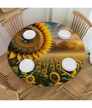 Shangniulu  Round Table Fitted Table Cover with Elastic Edged Floral Flower Sunflower Waterproof Table  for Party Kitchen Dining Indoor Outdoor Table