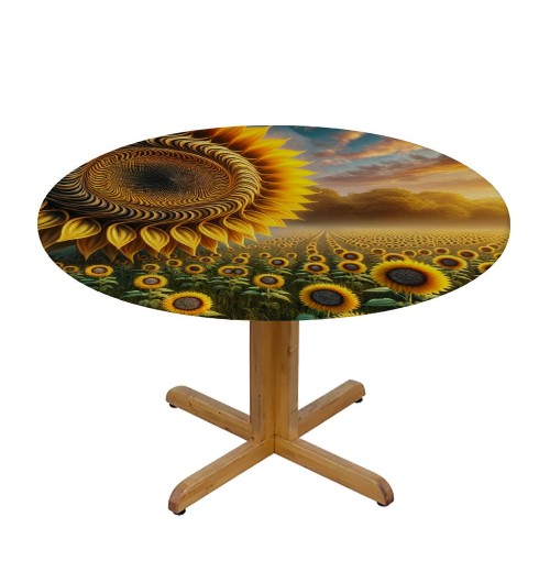 Shangniulu  Round Table Fitted Table Cover with Elastic Edged Floral Flower Sunflower Waterproof Table  for Party Kitchen Dining Indoor Outdoor Table