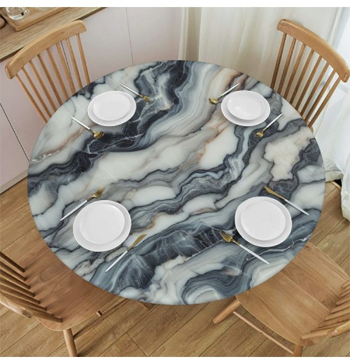 Shangniulu  Round Table Fitted Table Cover with Elastic Edged Marble Texture Stone Break Waterproof Table  for Party Kitchen Dining Indoor Outdoor Table