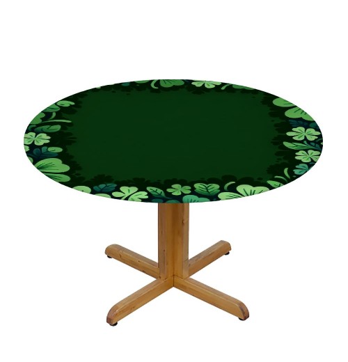 Shangniulu  Round Table Fitted Waterproof Table Cover St. Patrick's Green Clover Leaves,Elastic Edged Washable Table s for Kitchen Dinning Picnic Party Decor Watercolor Shamrock on Green