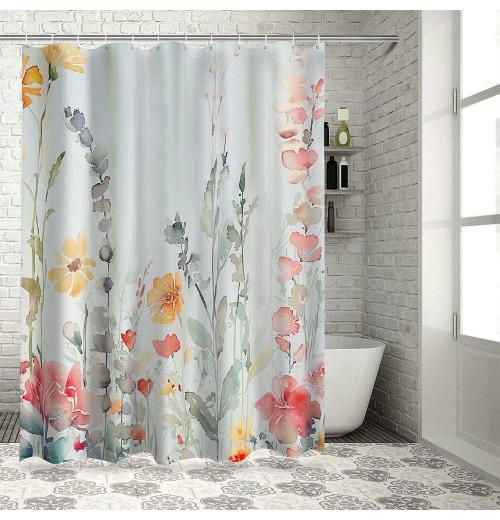 Shangniulu Beautiful Floral Shower Curtain for Your Bathroom - A Stylish Curtain That Fits Perfect to Every Bath Decor - Ideal to Brighten Up Your Cute Botanical Bathroom at Home with Plants