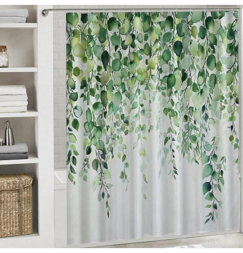 Shangniulu Beautiful Floral Shower Curtain for Your Bathroom - Stylish Green Plant Shower Curtain for Bathroom Partitions, Decoration