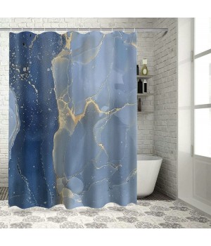 Shangniulu Stall Shower Curtain with Hooks Shower Stall Curtain Light Blue Marble Gold Shower Curtain for Bathroom/RV and Camper