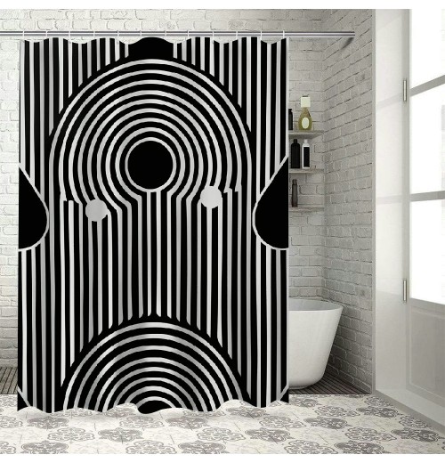 Shangniulu Black and White Shower Curtain, Boho Minimalist Arch Geometric Machine Washable Waterproof Fabric for Bathroom Bathtub Decor with Hooks