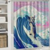 Shangniulu Funny Cat Shower Curtain, Surfer Cat Shower Curtain Battle Blue Ocean for Bathroom with Hooks, Waterproof Kids Bath Shower Curtain Decorative