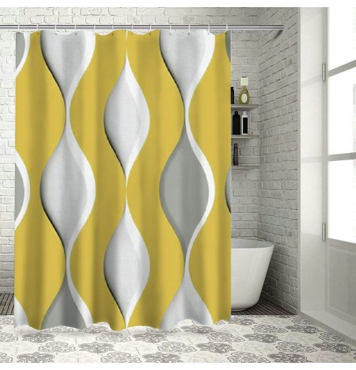 Shangniulu Gray Yellow Fabric Shower Curtain Waterproof Design and Polyester, Quick-Drying, Weighted Hem, Shower Curtains Set for Bathroom, Durable and Washable with Hooks