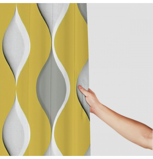 Shangniulu Gray Yellow Fabric Shower Curtain Waterproof Design and Polyester, Quick-Drying, Weighted Hem, Shower Curtains Set for Bathroom, Durable and Washable with Hooks