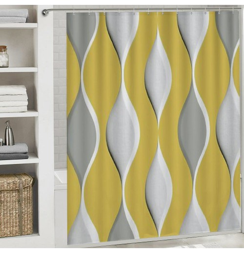 Shangniulu Gray Yellow Fabric Shower Curtain Waterproof Design and Polyester, Quick-Drying, Weighted Hem, Shower Curtains Set for Bathroom, Durable and Washable with Hooks