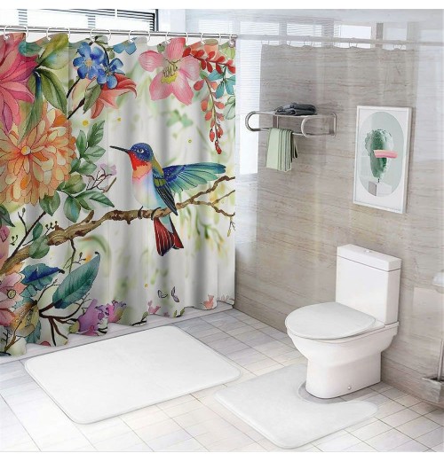 Shangniulu Hummingbird Shower Curtain for Bathroom with Hooks, Polyester Fabric Shower Curtain Set Waterproof Bath Curtain Home Spring Summer Bath Curtain