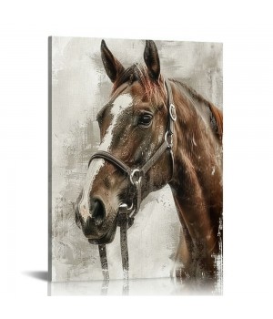 QKZF Vintage Horse Canvas Wall Art Brown Horse Canvas Pictures Wall Decor Farmhouse Animals Canvas Painting Rustic Artwork Canvas Prints Living Room Bedroom Bathroom Office Home Wall Decoration