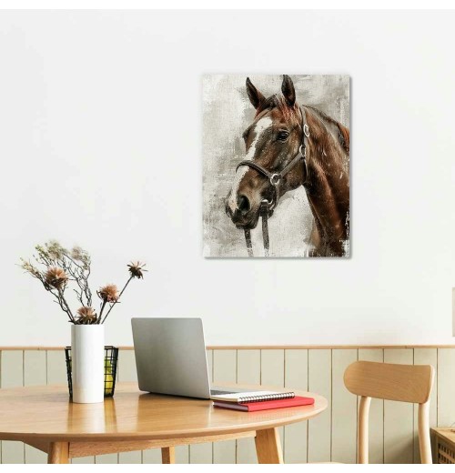 QKZF Vintage Horse Canvas Wall Art Brown Horse Canvas Pictures Wall Decor Farmhouse Animals Canvas Painting Rustic Artwork Canvas Prints Living Room Bedroom Bathroom Office Home Wall Decoration