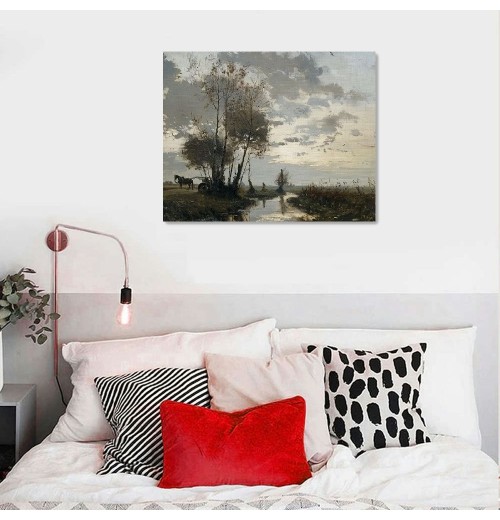 QKZF Canvas Wall Art for Living Room Decor, Vintage Meadow with Flowers Painting Wall Art Prints Bedroom Home Bathroom Decor