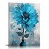 QKZF Abstract Flowers Wall Art Teal Flower Canvas Pictures Rustic Blossom Canvas Painting for Bedroom Bathroom Wall Decor Modern Teal Grey Canvas Prints Contemporary Botanical Wall Art