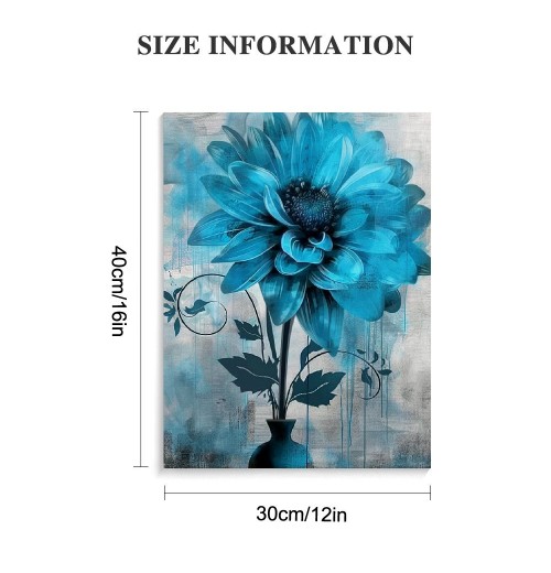 QKZF Abstract Flowers Wall Art Teal Flower Canvas Pictures Rustic Blossom Canvas Painting for Bedroom Bathroom Wall Decor Modern Teal Grey Canvas Prints Contemporary Botanical Wall Art